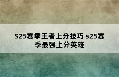 S25赛季王者上分技巧 s25赛季最强上分英雄